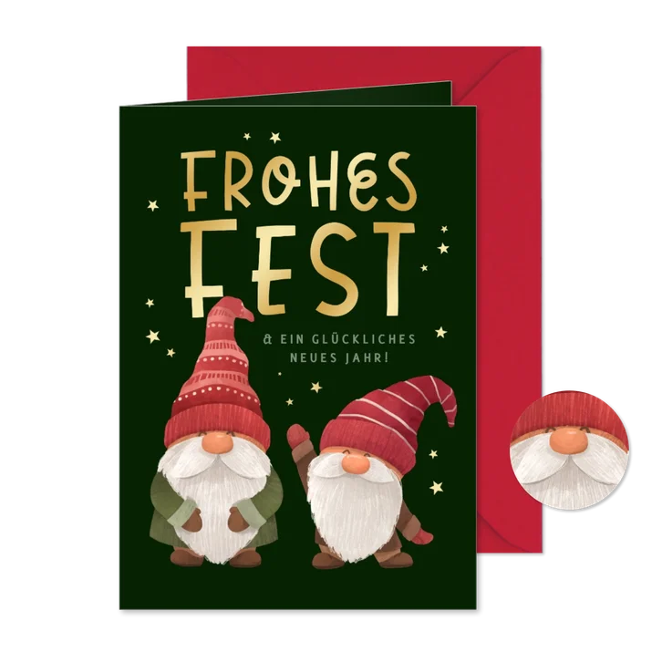 Weihnachtskarte mit 2 Weihnachtswichteln Frohes Fest