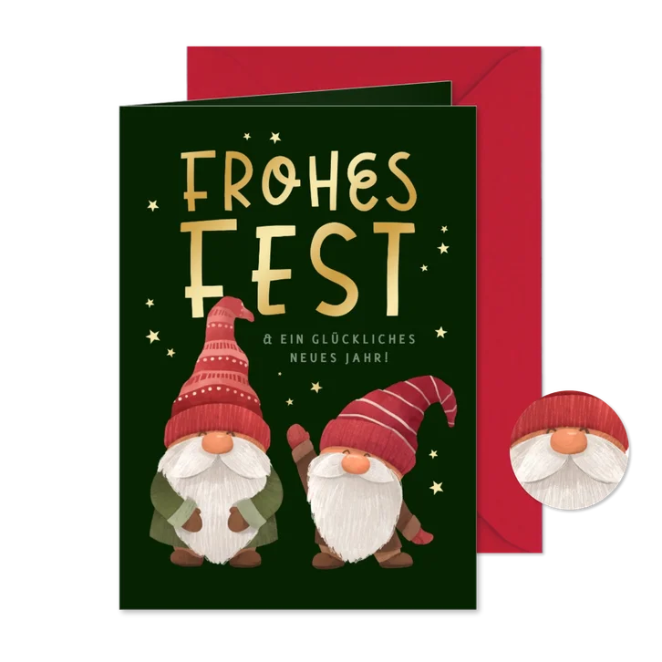Weihnachtskarte mit 2 Weihnachtswichteln Frohes Fest