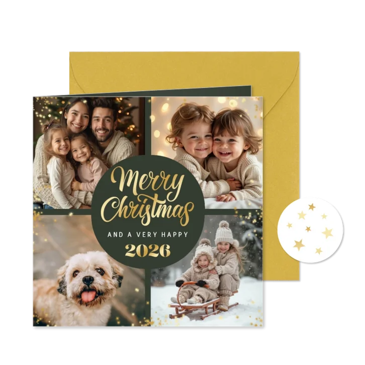 Weihnachtskarte mit 4 Fotos und 'Merry Christmas' 