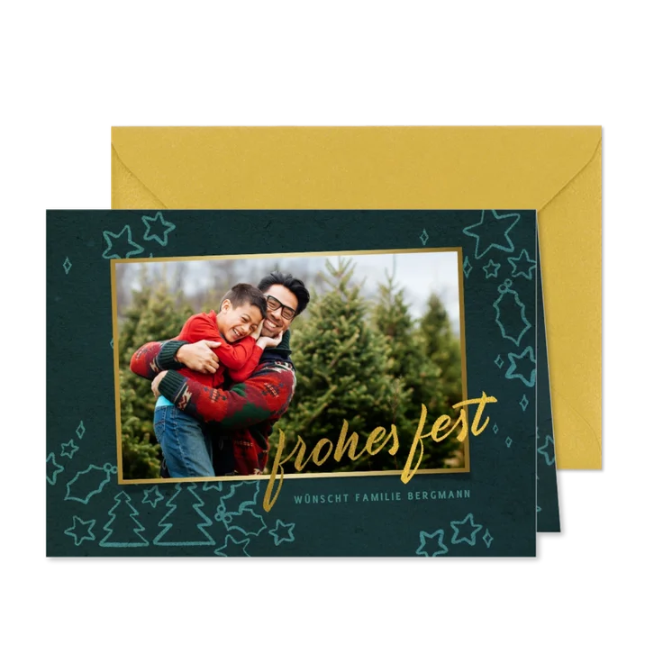 Weihnachtskarte mit Foto und Illustrationen
