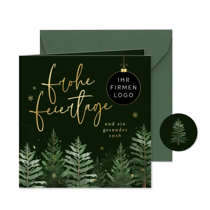 Weihnachtskarte mit Geschäftslogo Tannenwald