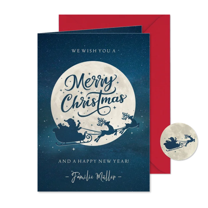 Weihnachtskarte Mond und Silhouette merry christmas