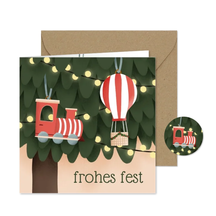 Weihnachtskarte nostalgisches Spielzeug Weihnachtsbaum