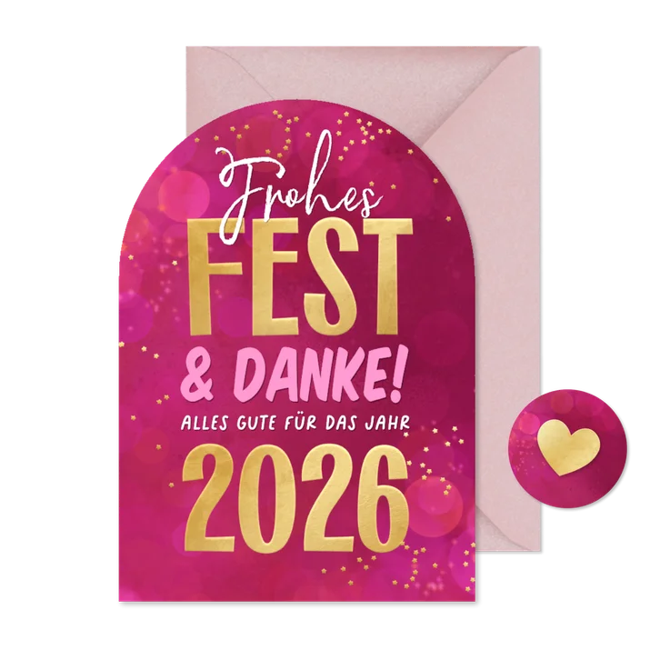 Weihnachtskarte pink Bogenkarte 'Frohes Fest' Lichteffekt