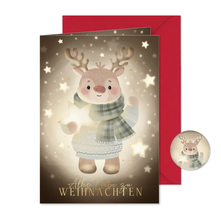 Weihnachtskarte Rentier mit Stern