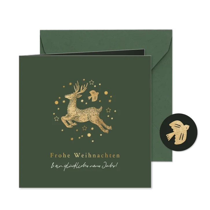 Weihnachtskarte Rentier, Taube & Sterne