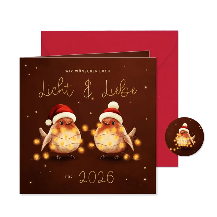 Weihnachtskarte Rotkehlchen Licht & Liebe Lichterkette