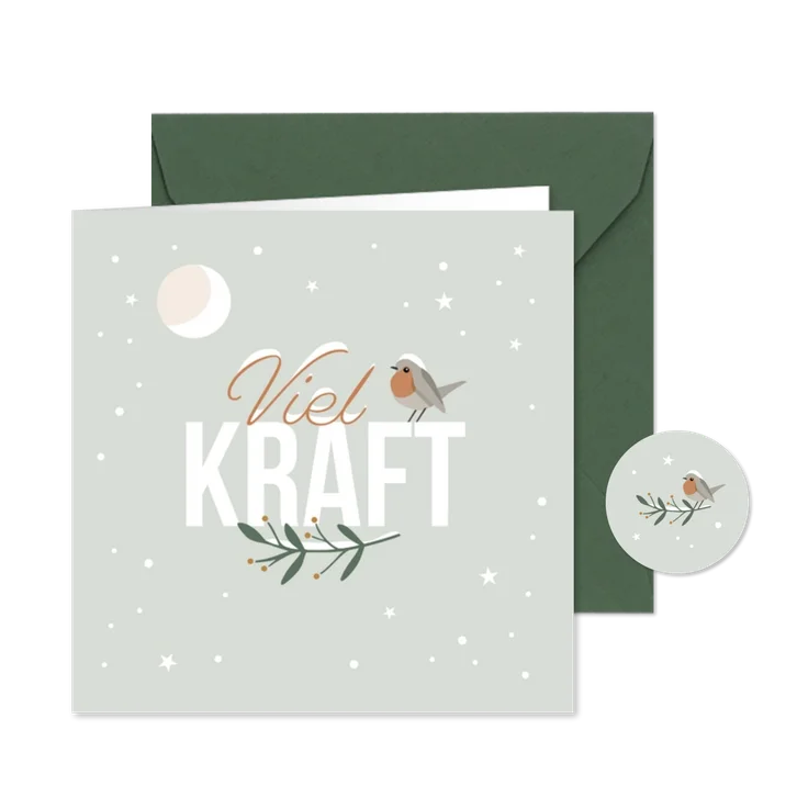 Weihnachtskarte Rotkehlchen 'Viel Kraft'