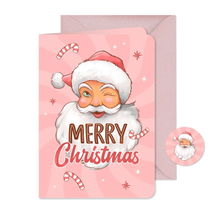 Weihnachtskarte Santa Claus 'Merry Christmas' rosa