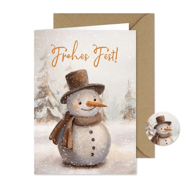 Weihnachtskarte Schneemann Schal & Hut