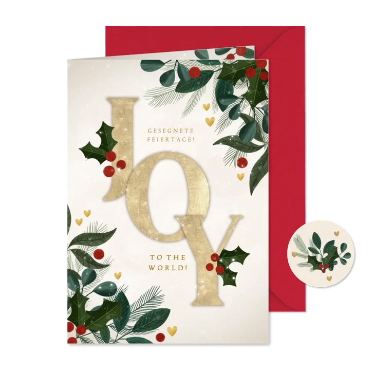 Weihnachtskarte Schrift 'Joy' & Zweige