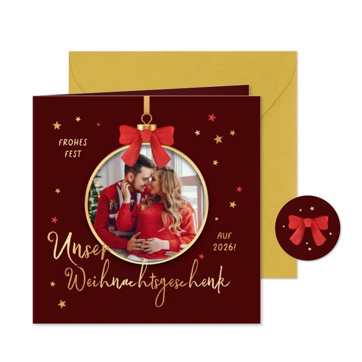 Weihnachtskarte Schwangerschaft ankündigen Baby Foto Kugel