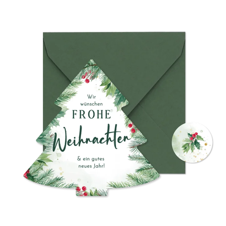 Weihnachtskarte Tannenbaum Zweige und Beeren