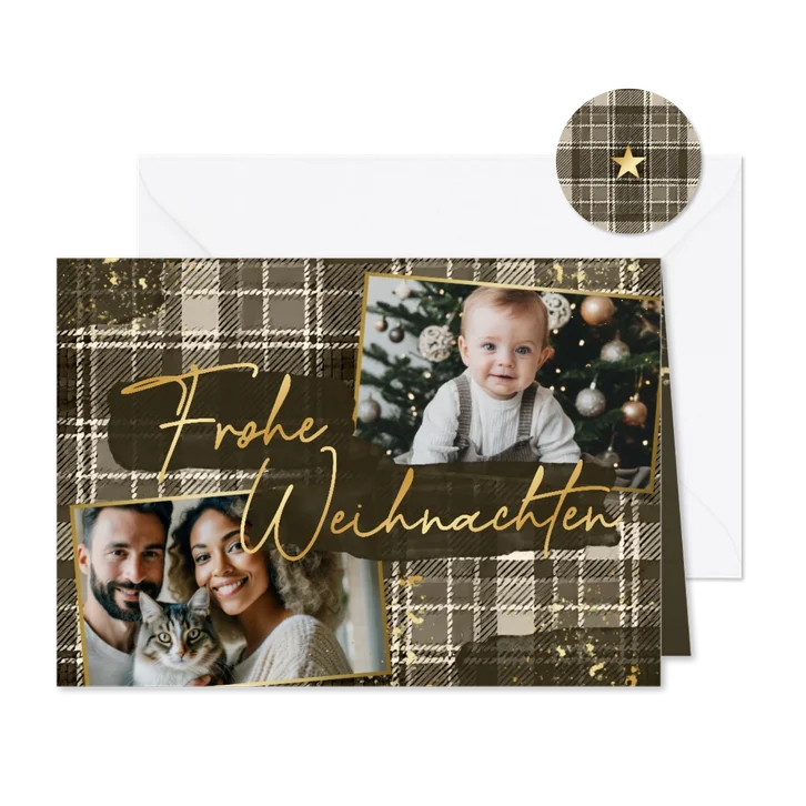 Weihnachtskarte Tartan-Look & Fotos 