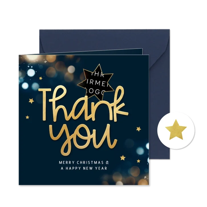 Weihnachtskarte 'Thank you' Logo international Lichter