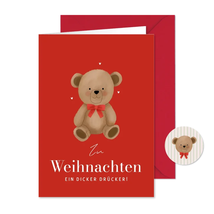 Weihnachtskarte Trost Teddybär mit Schleife