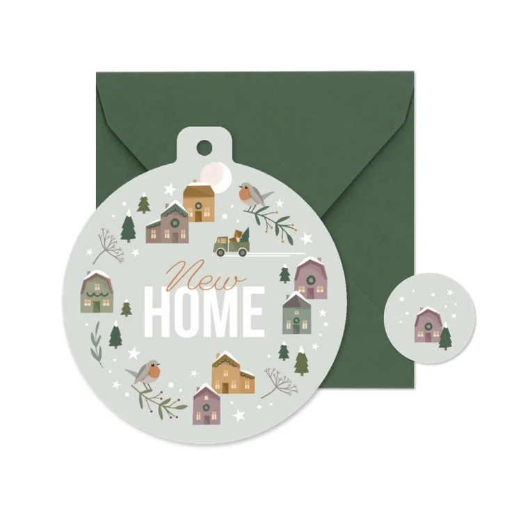 Weihnachtskarte Umzug Weihnachtsdorf mit Umzugswagen