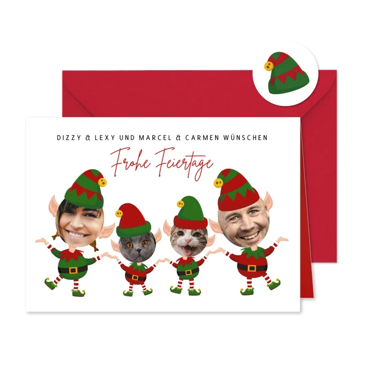 Weihnachtskarte Vier Weihnachtszwerge