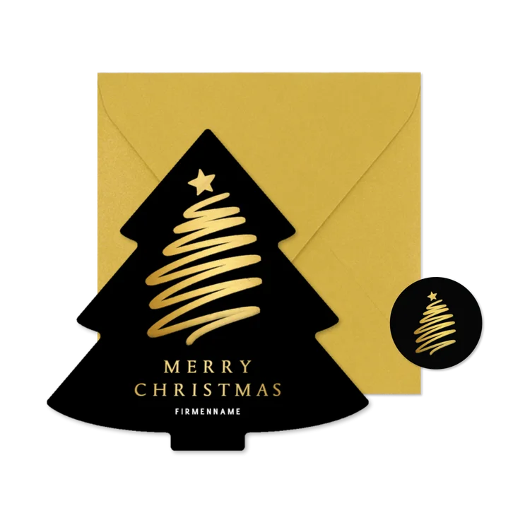 Weihnachtskarte Weihnachtsbaum Form schwarz mit Goldoptik