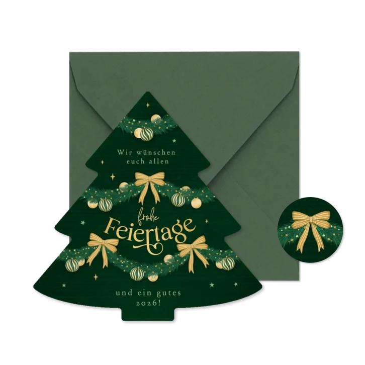 Weihnachtskarte Weihnachtsbaum grün verziert Girlanden