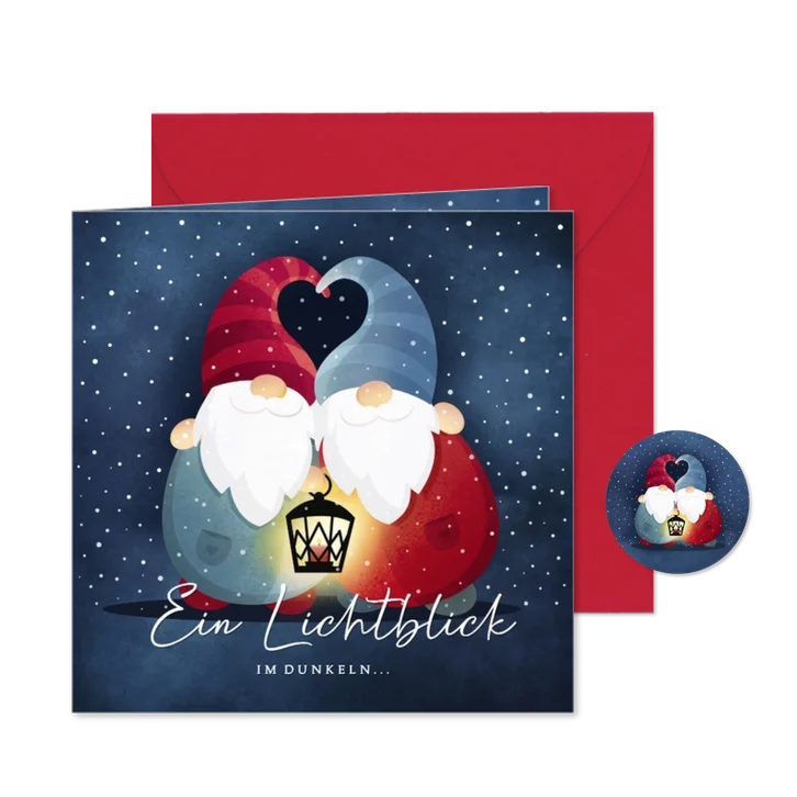 Weihnachtskarte Wichtel mit Laterne
