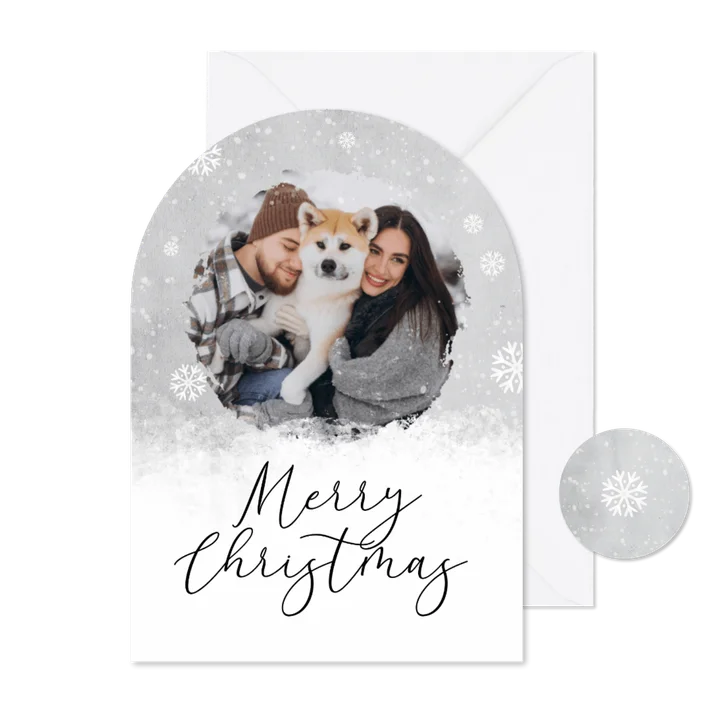 Weihnachtskarte Winter Schnee Bogenkarte mit Foto