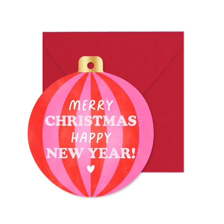Weihnachtskugel Grußkarte gestreift englisch