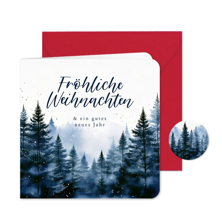 Winterlandschaft Weihnachtskarte blaue Tannenbäume