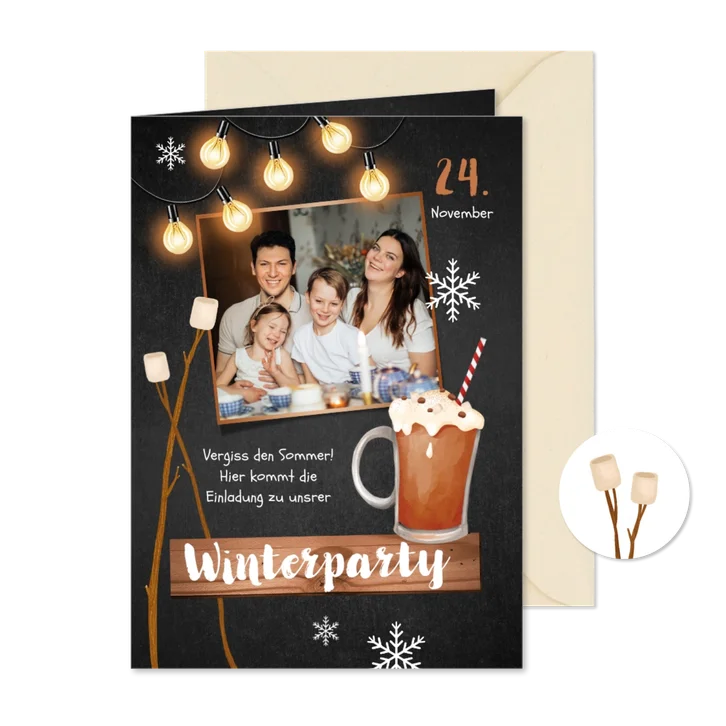 Winterparty Einladung mit Foto und Lichterkette