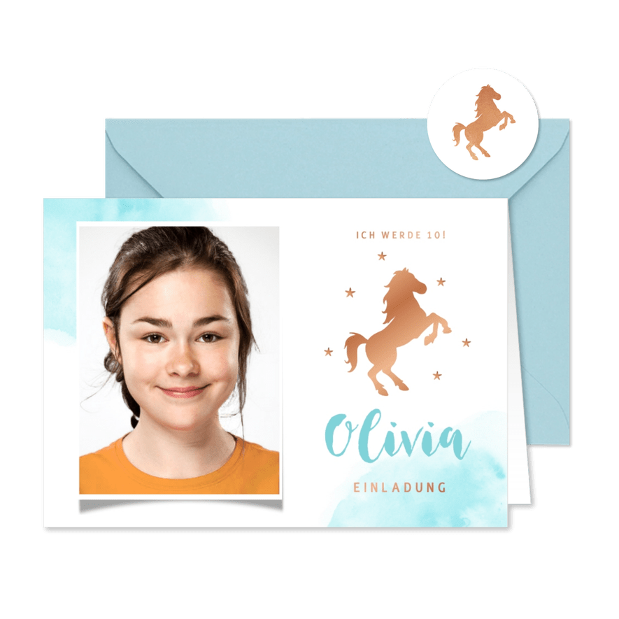 10. Kindergeburtstag Foto-Einladung Pferd - Karteneindruck