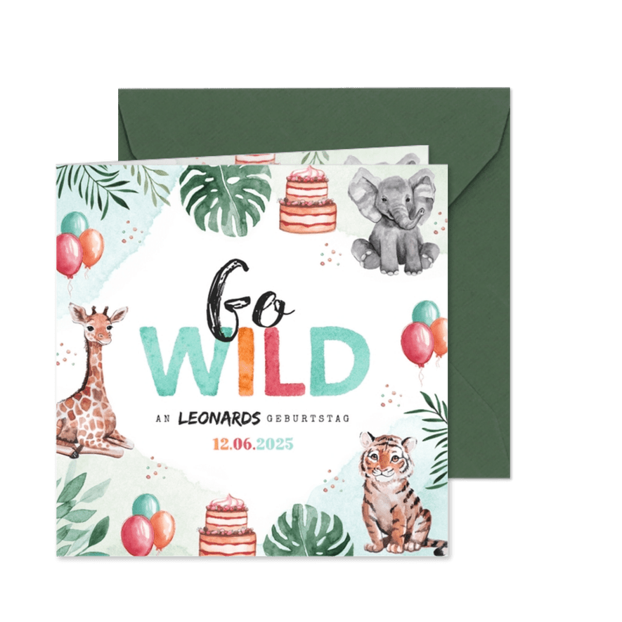 4. Kindergeburtstag Einladung GO WILD - Karteneindruck