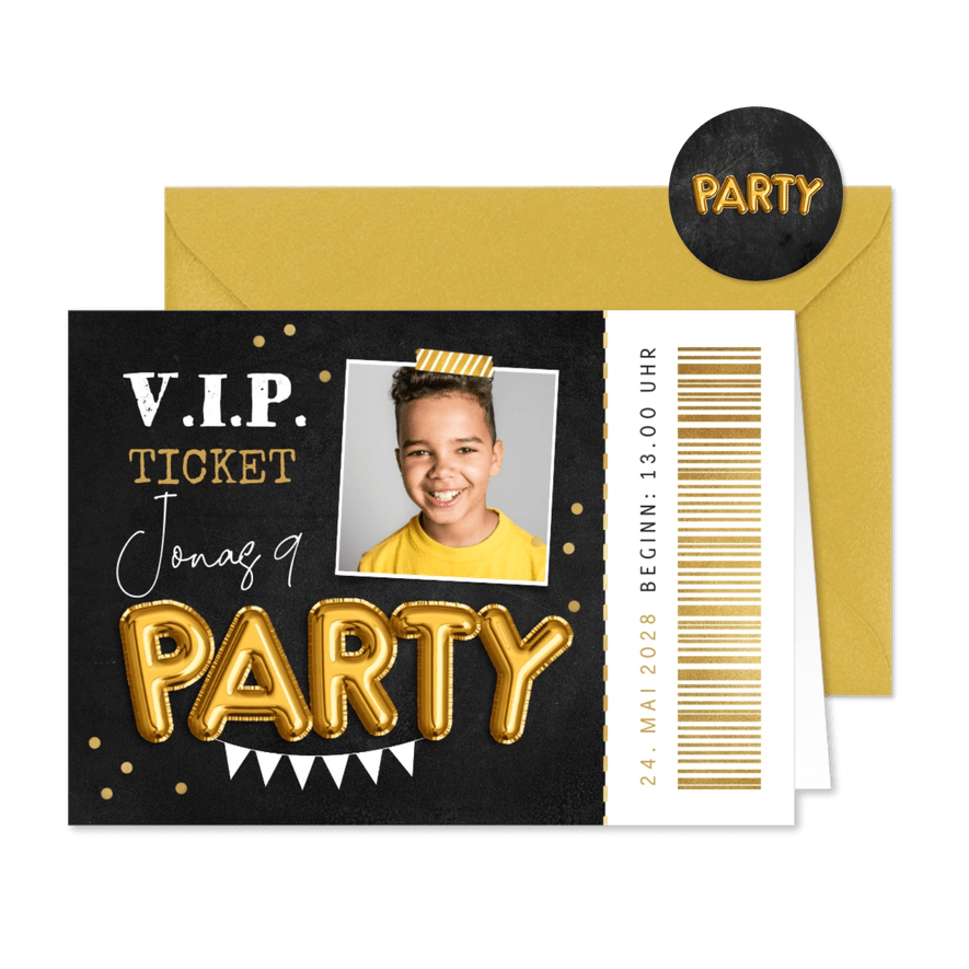 9. Kindergeburtstag Foto-Einladung V.I.P. Ticket - Karteneindruck