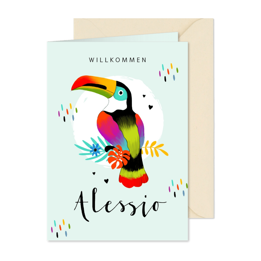 Adoptionskarte bunter Tukan Foto innen - Karteneindruck