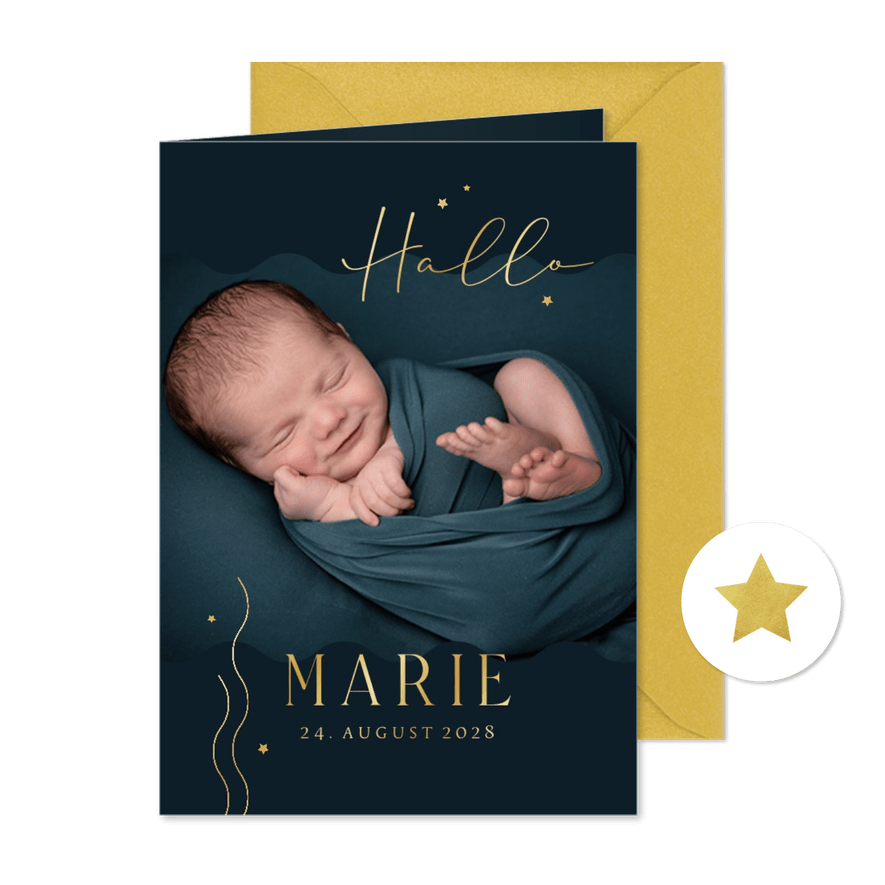 Adoptionskarte dunkle Wellen, Sterne, & Golddruck - Kartenvorschau