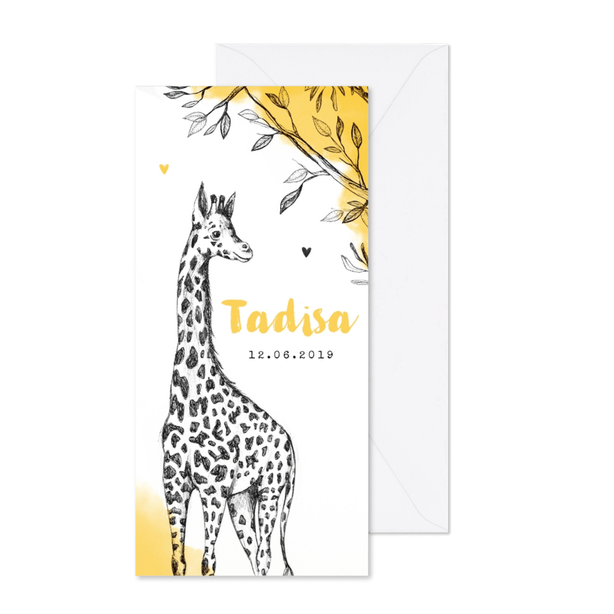 Adoptionskarte mit Giraffe und kleinen Herzen - Karteneindruck