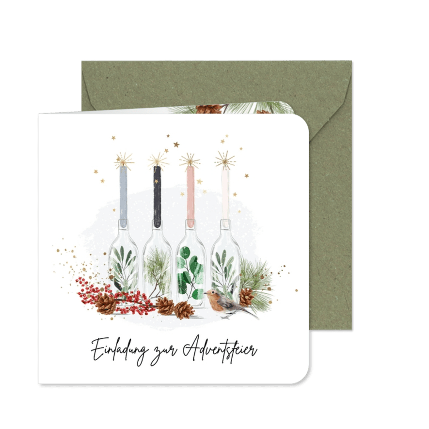 Adventsfeier Firma Einladung vier Kerzen Aquarell - Karteneindruck