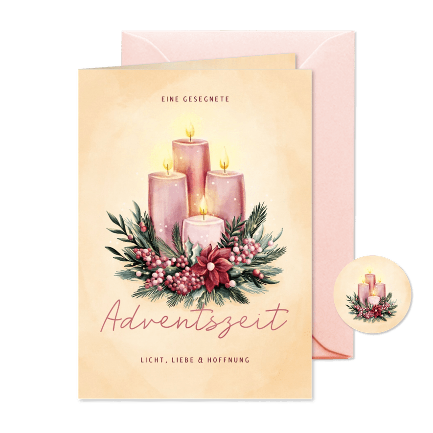Adventsgrußkarte Kerzen im Gesteck - Karteneindruck