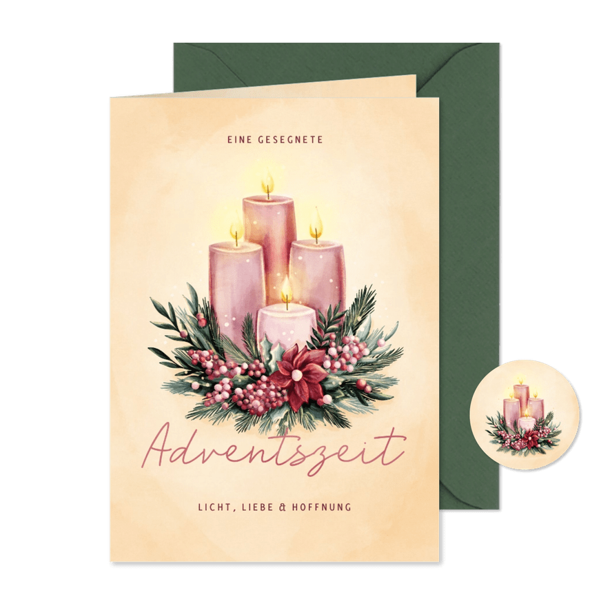 Adventsgrußkarte Kerzen im Gesteck - Karteneindruck
