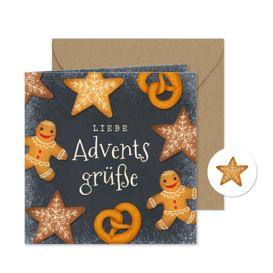 Adventsgrußkarte mit Weihnachtsgebäck - Karteneindruck
