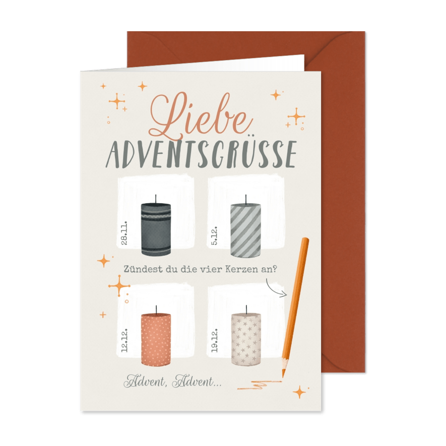 Adventskarte 4 Kerzen anzünden - Karteneindruck
