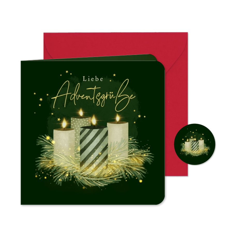 Adventskarte 4 Kerzen grün Adventskranz - Karteneindruck

