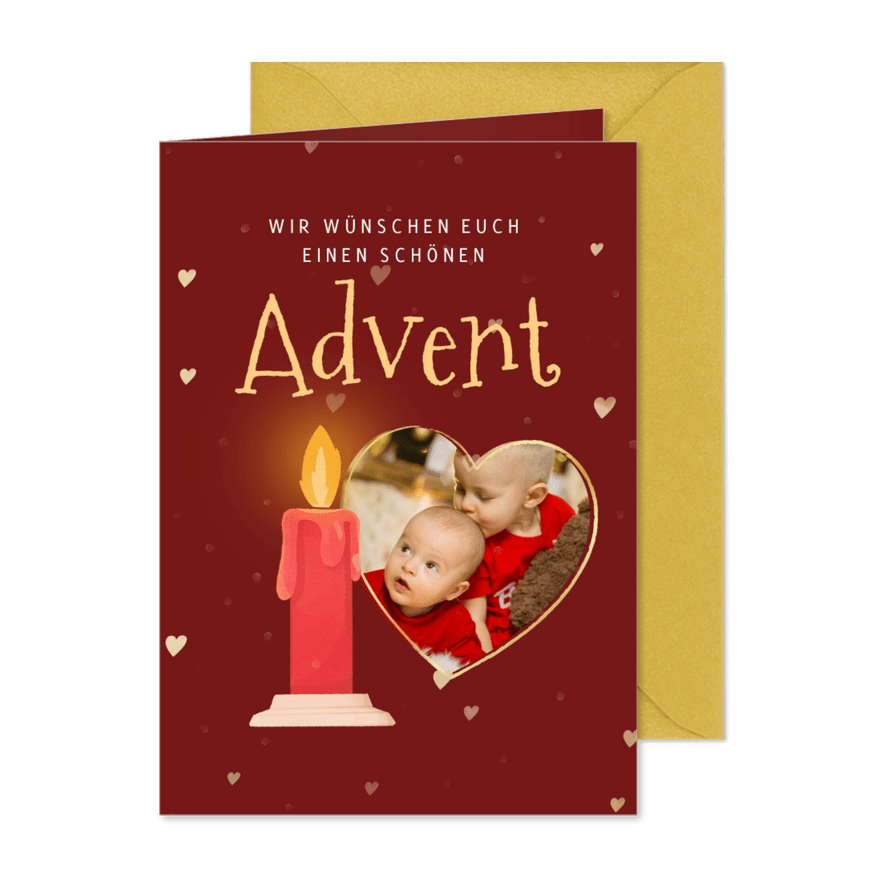 Adventskarte Kerze & Foto in Herzform - Karteneindruck