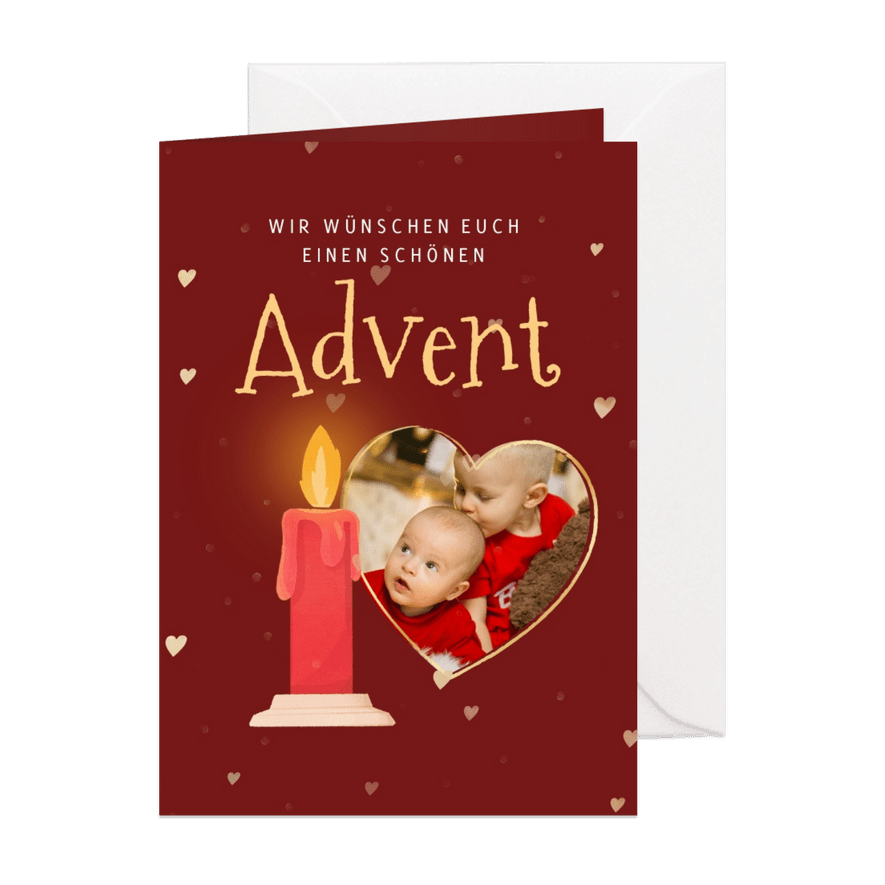 Adventskarte Kerze & Foto in Herzform - Karteneindruck
