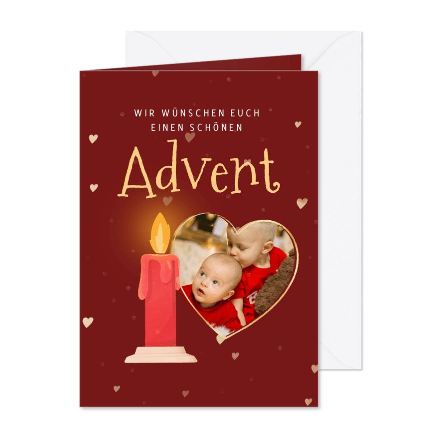 Adventskarte Kerze & Foto in Herzform - Karteneindruck