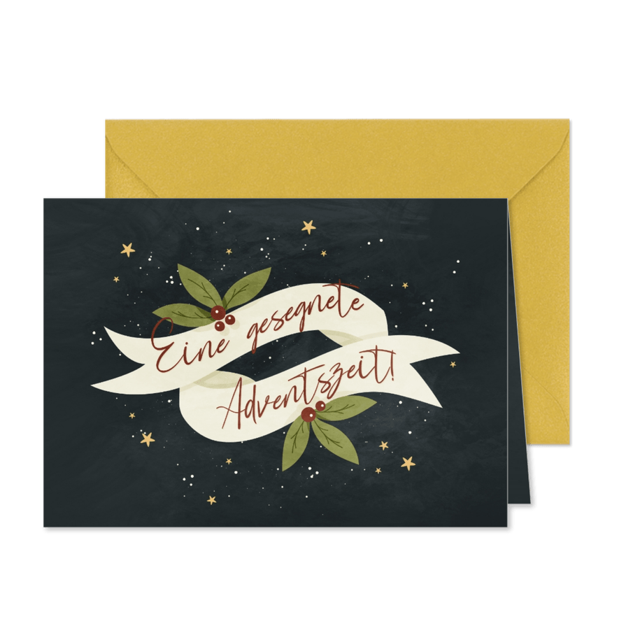 Adventskarte mit Bändern und Sternchen - Karteneindruck
