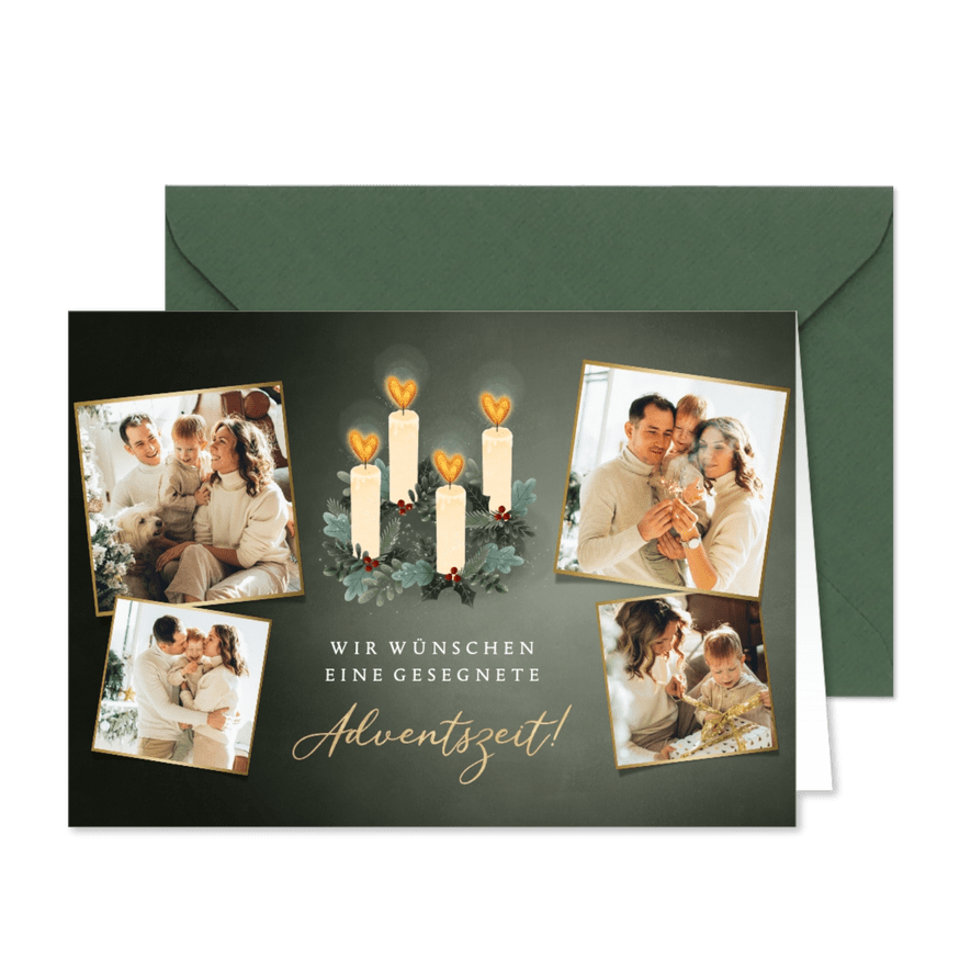 Adventskarte mit Fotocollage & Adventskranz - Karteneindruck