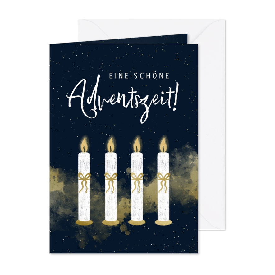 Adventskarte vier Kerzen mit Schleife - Karteneindruck
