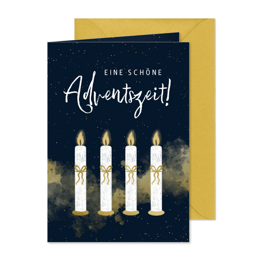 Adventskarte vier Kerzen mit Schleife - Karteneindruck