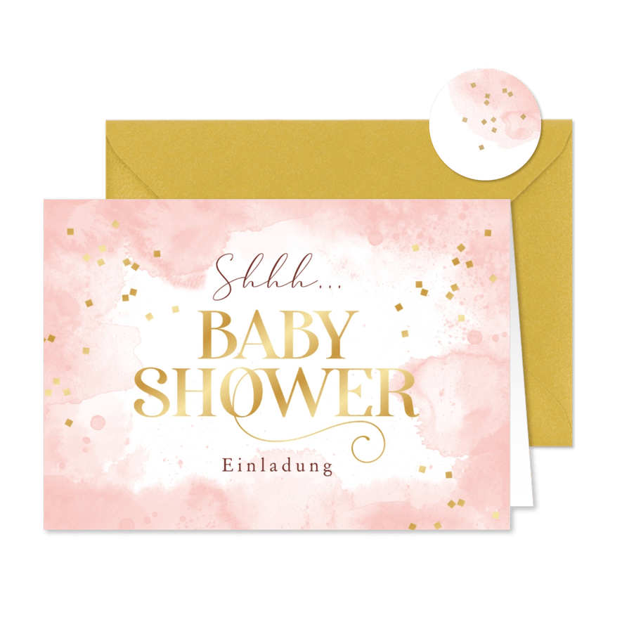 Babyshower-Einladung rosa mit Goldschrift - Karteneindruck