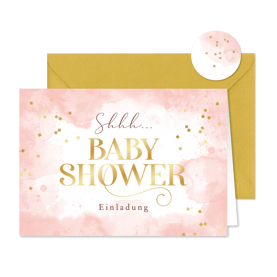 Babyshower-Einladung rosa mit Goldschrift - Karteneindruck